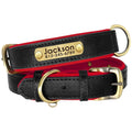 Collier personnalisé en cuir noir pour chien avec gravure laiton prénom et numéro